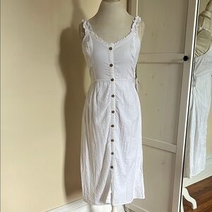 Japna Cottagecore Gauzy White Button Down Summer Dress Ruffled Straps NWT Size M
